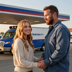 Hannah Des Moines hairstylist and Tom regional driver - Iowa 80 Highway Social wedding
