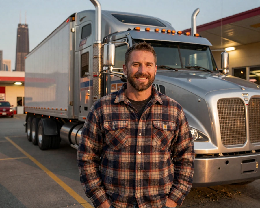 Chicago-based OTR truck driver at a Cook County truck stop - Highway Social trucker dating
